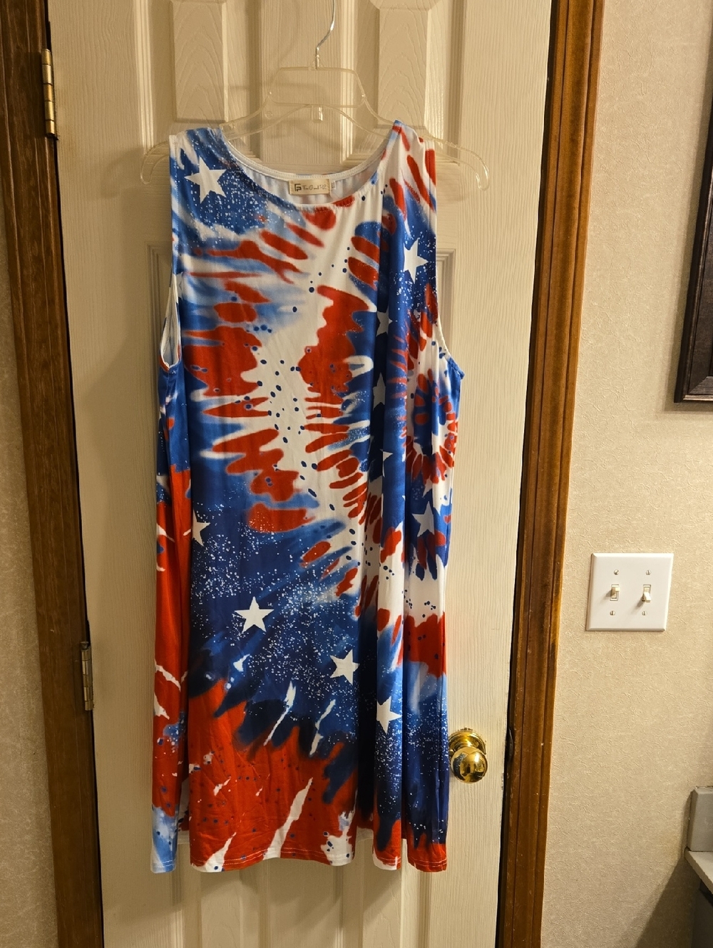Patriotic Tie-Dye Star Sleeveless Dress - Blue & Red